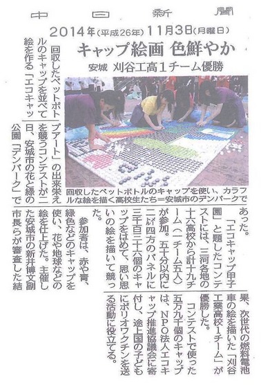 【中日新聞】　キャップ絵画色鮮やか